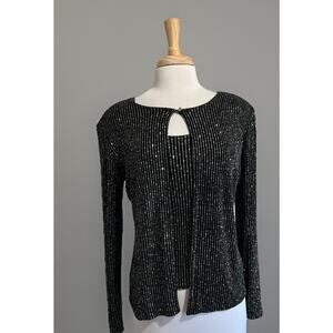 Onyx Nite Black & Sliver Glitter Cardigan & Tank Twinset Size Small Glitz Glam